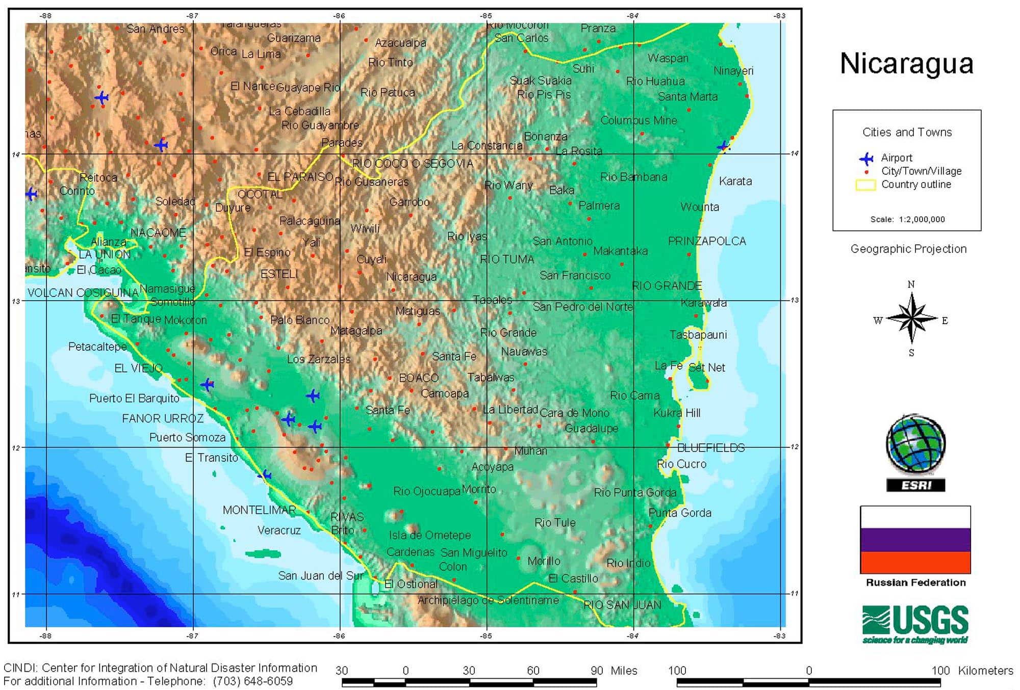 mapa del relieve de nicaragua